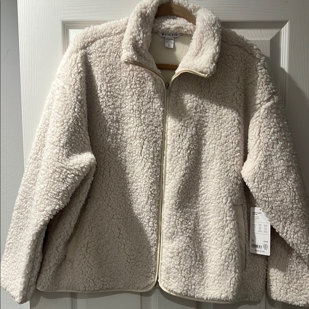 Athleta Cream Teddy Jacket Plush Fleece Warmth - Picture 3 of 3